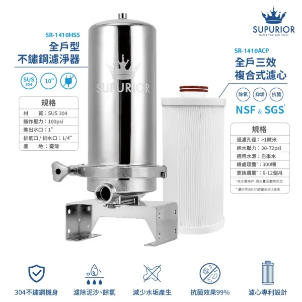 SUPURIOR  全戶式除氯抑垢濾淨組 SR-1410HSS